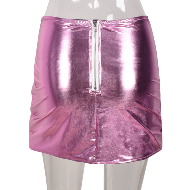 Pink Puffer Skirt Metallic Warm Quilted Mini A-line