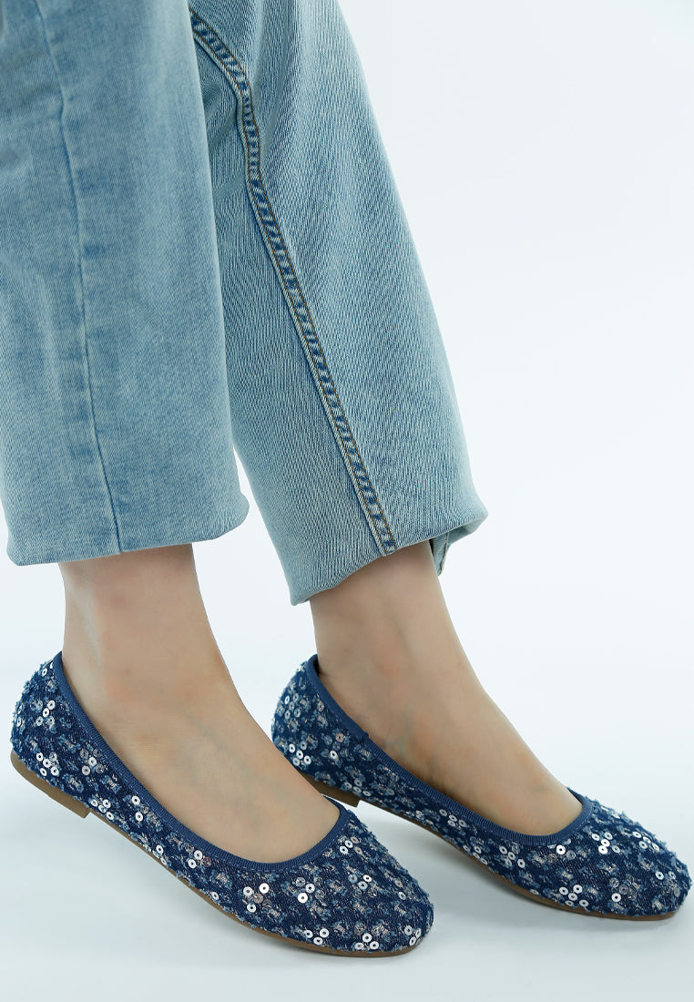 Sequin Coin Pattern Embellished Ballet Flats