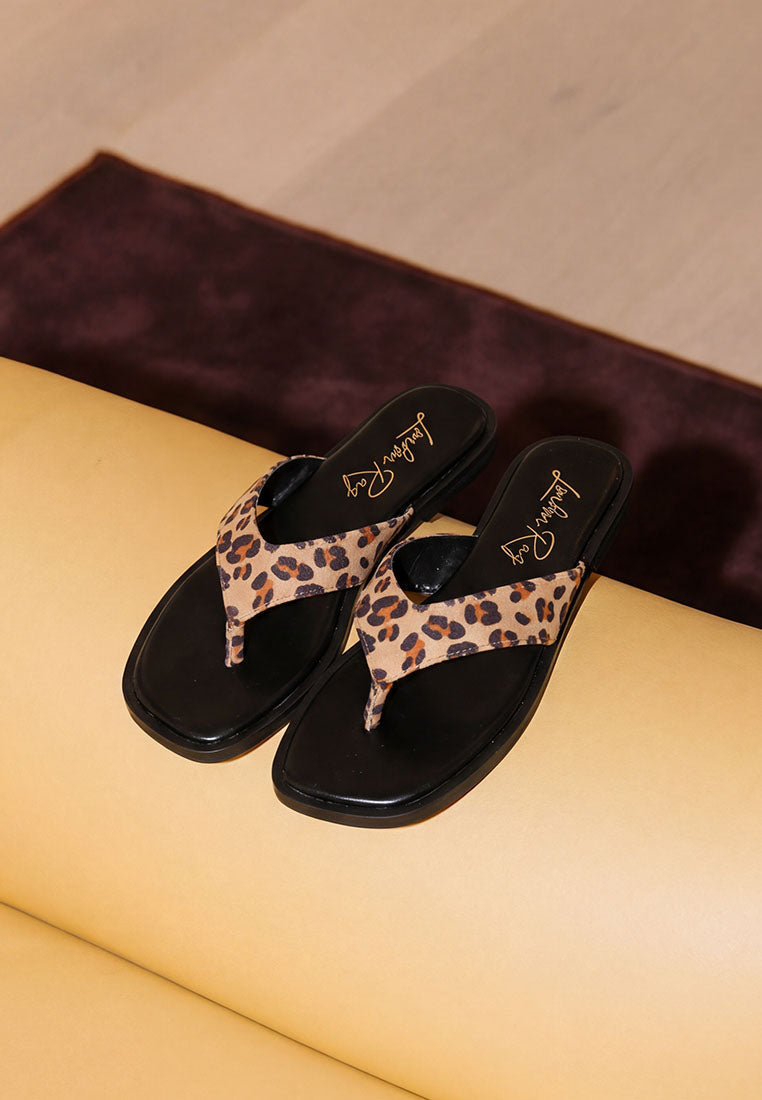 Leopard Print Microfiber Upper Thong Flats