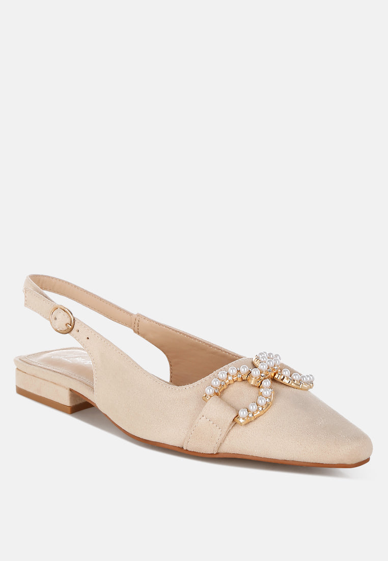 Pearl-Studded Horsebit Rich Microfiber Flats