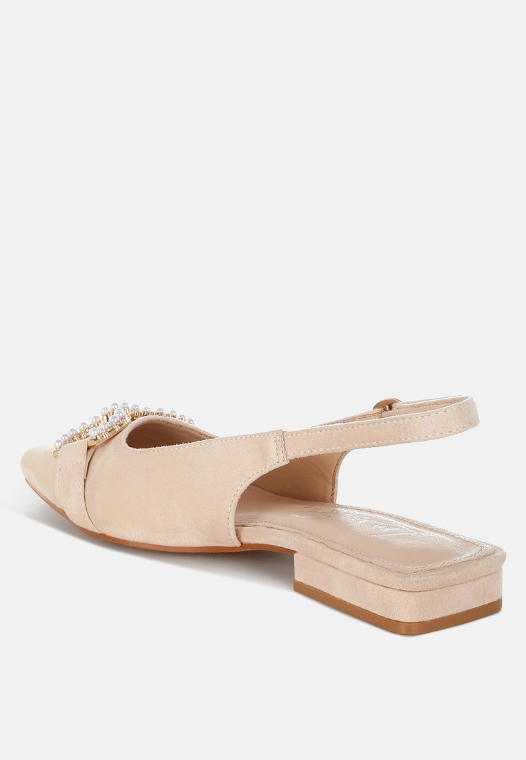 Pearl-Studded Horsebit Rich Microfiber Flats