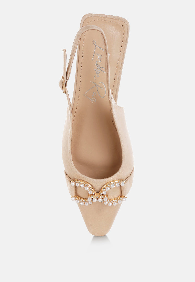Pearl-Studded Horsebit Rich Microfiber Flats