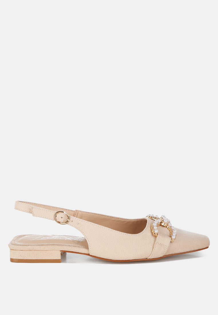 Pearl-Studded Horsebit Rich Microfiber Flats