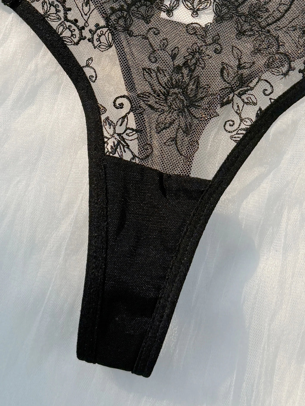 Black 2-piece Lightweight Embroidered Semi Transparent Bra & Undies