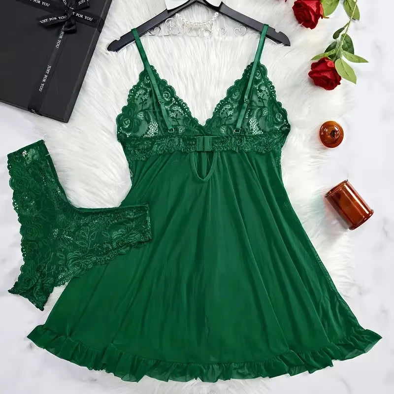 Exquisite 2 Pc Lace Night Gown Set
