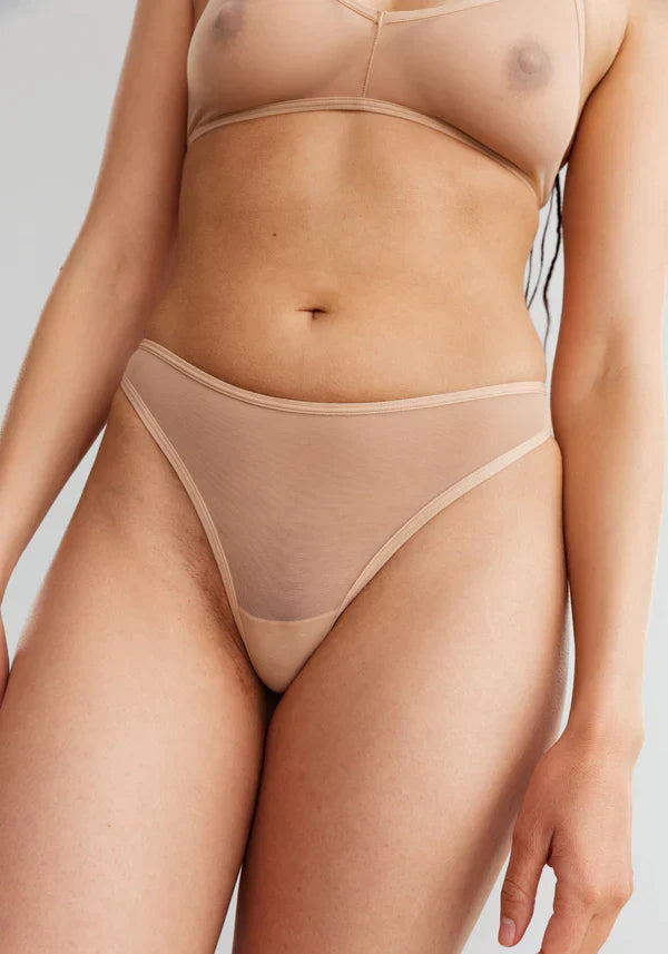 Bare Sheer Mesh High Leg Thong Panty