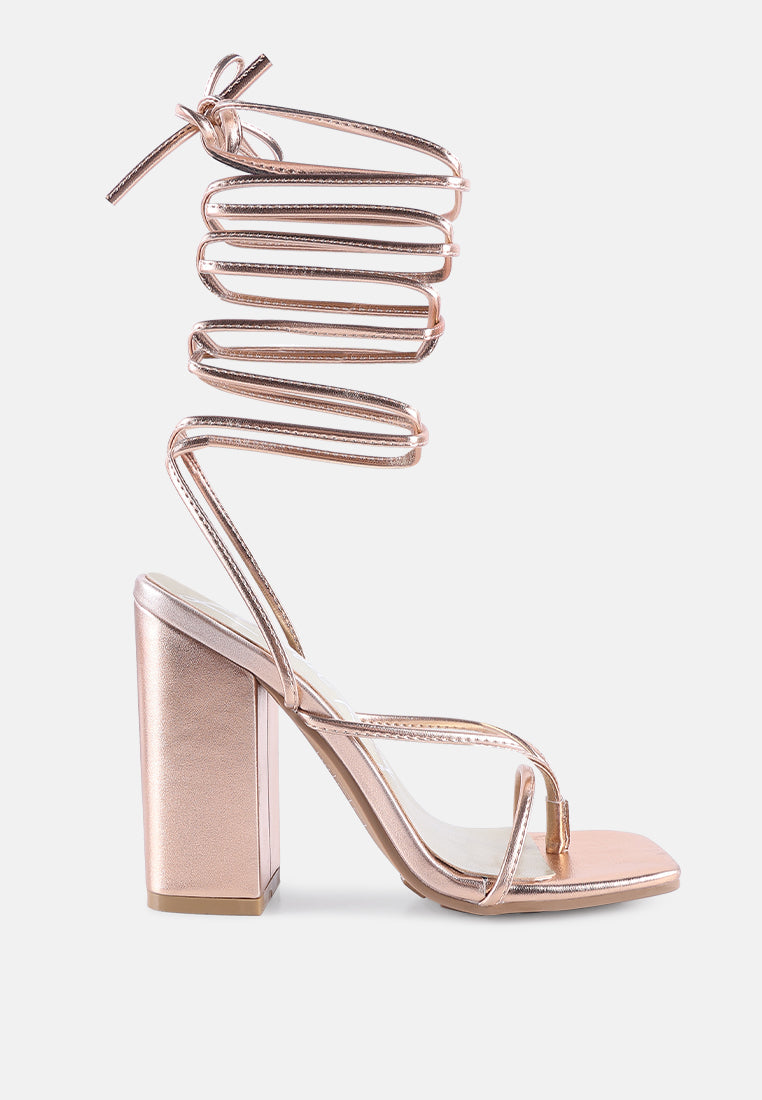 Metallic Lace Up High Heel Sandals