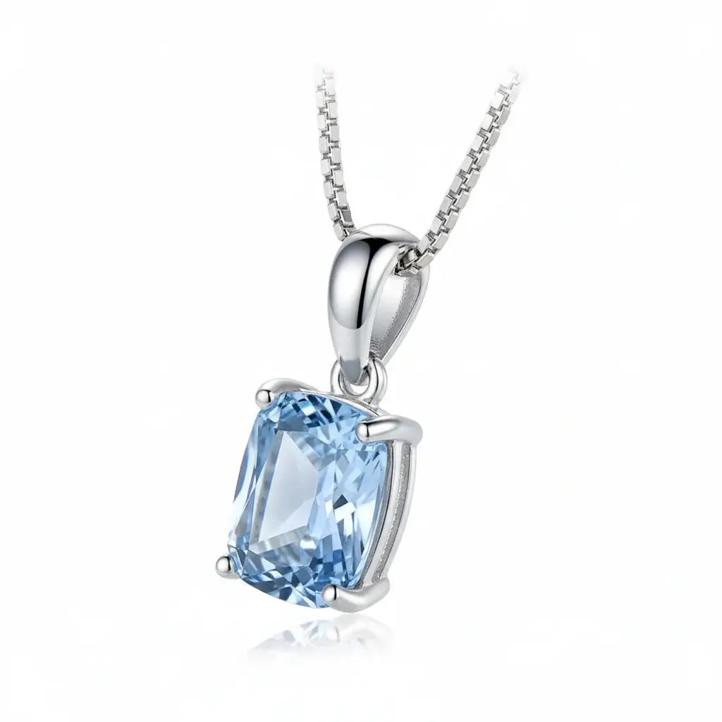925 Sterling Silver Blue Stone Pendant Necklace Fine Jewelry