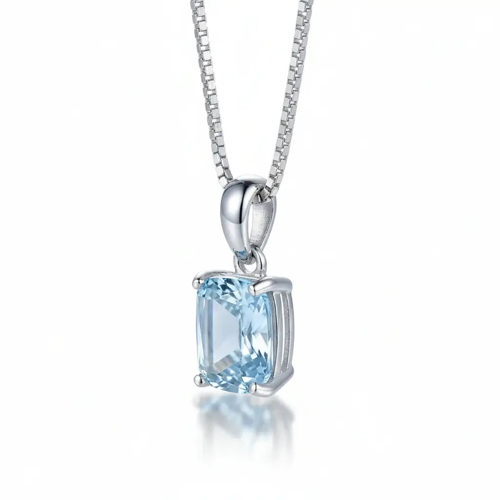 925 Sterling Silver Blue Stone Pendant Necklace Fine Jewelry