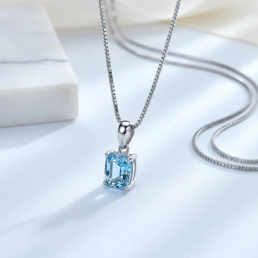 925 Sterling Silver Blue Stone Pendant Necklace Fine Jewelry