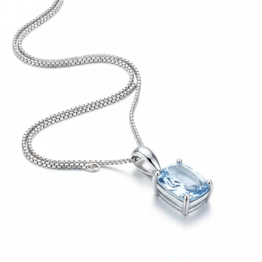 925 Sterling Silver Blue Stone Pendant Necklace Fine Jewelry