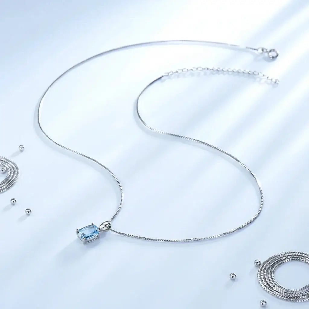 925 Sterling Silver Blue Stone Pendant Necklace Fine Jewelry