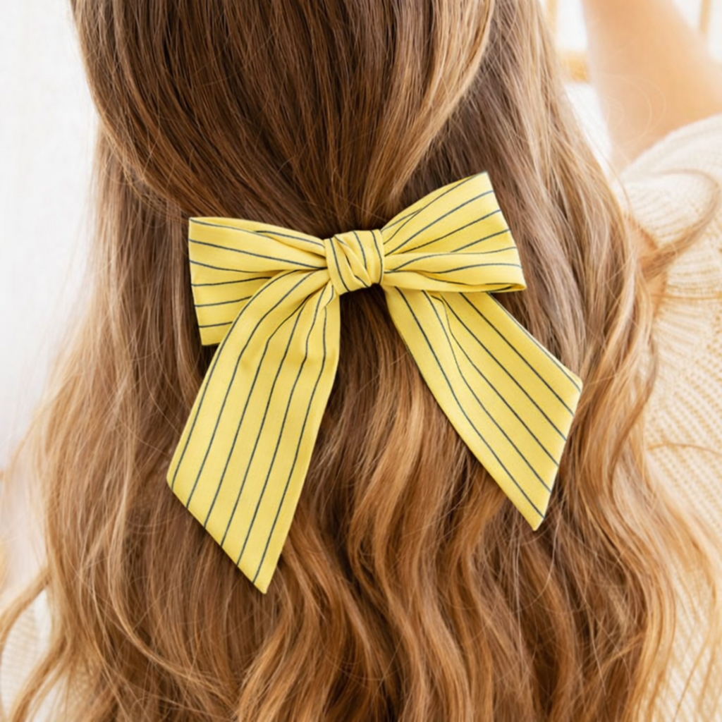 Striped Ribbon Bow Hair Clip – Classic Preppy Style-4