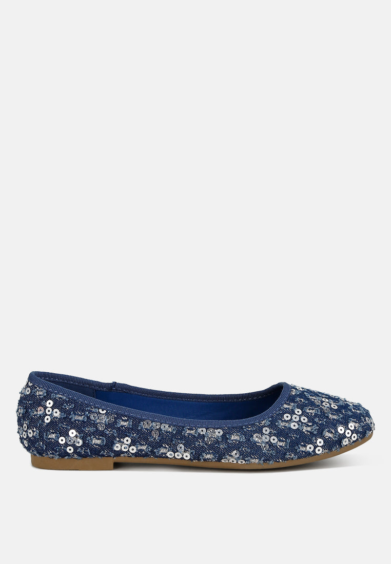 Sequin Coin Pattern Embellished Ballet Flats