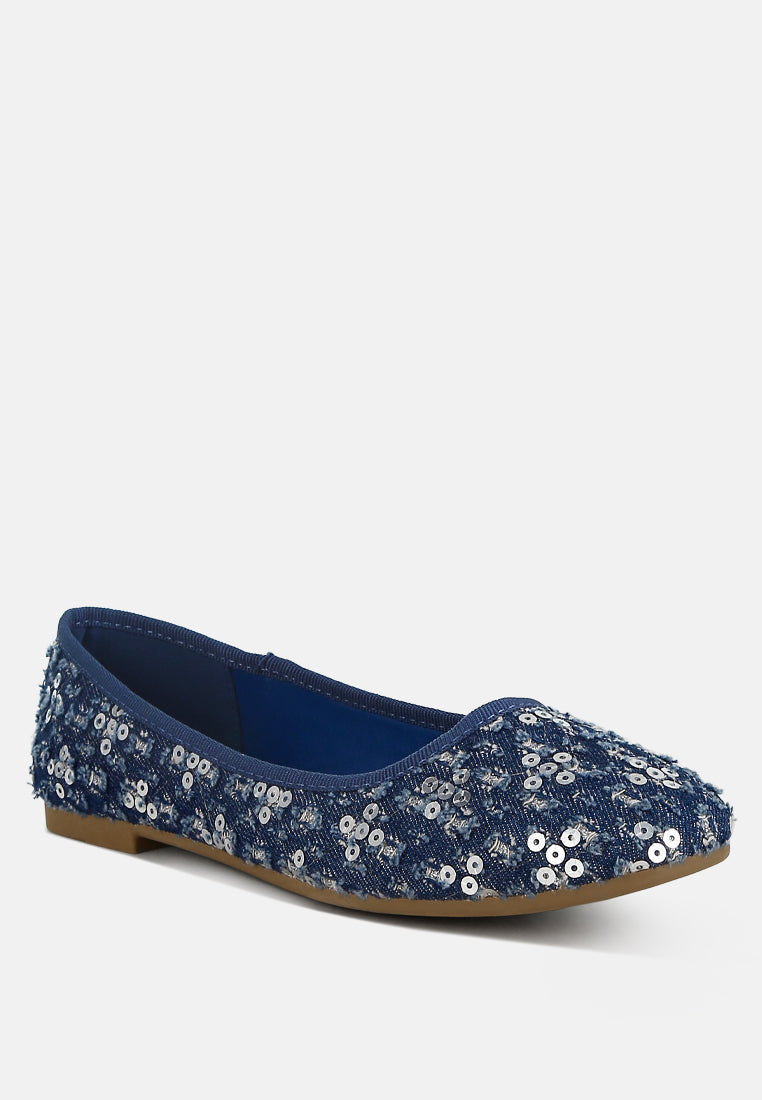 Sequin Coin Pattern Embellished Ballet Flats