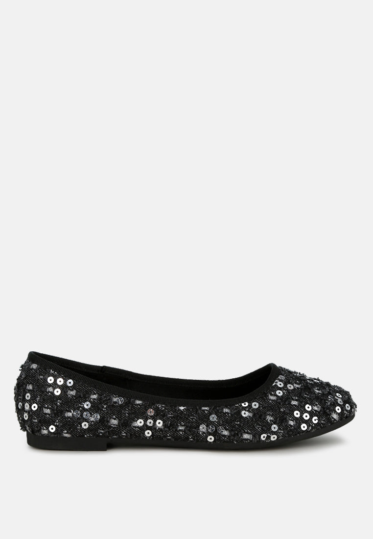 Sequin Coin Pattern Embellished Ballet Flats