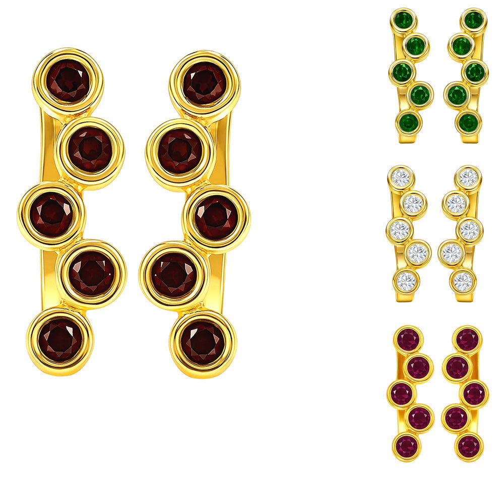 18K Gold Plated Bezel Multi-Stone Earrings Stylish Jewelry