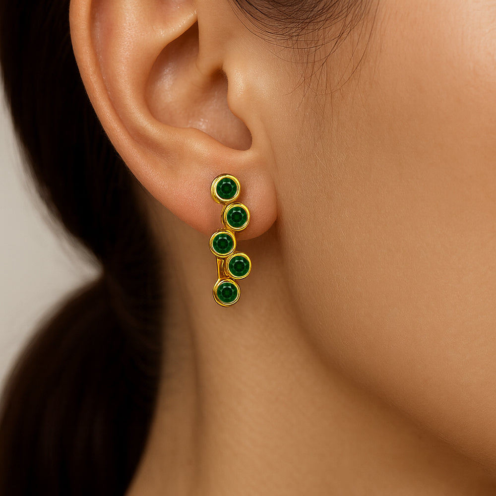 18K Gold Plated Bezel Multi-Stone Earrings Stylish Jewelry