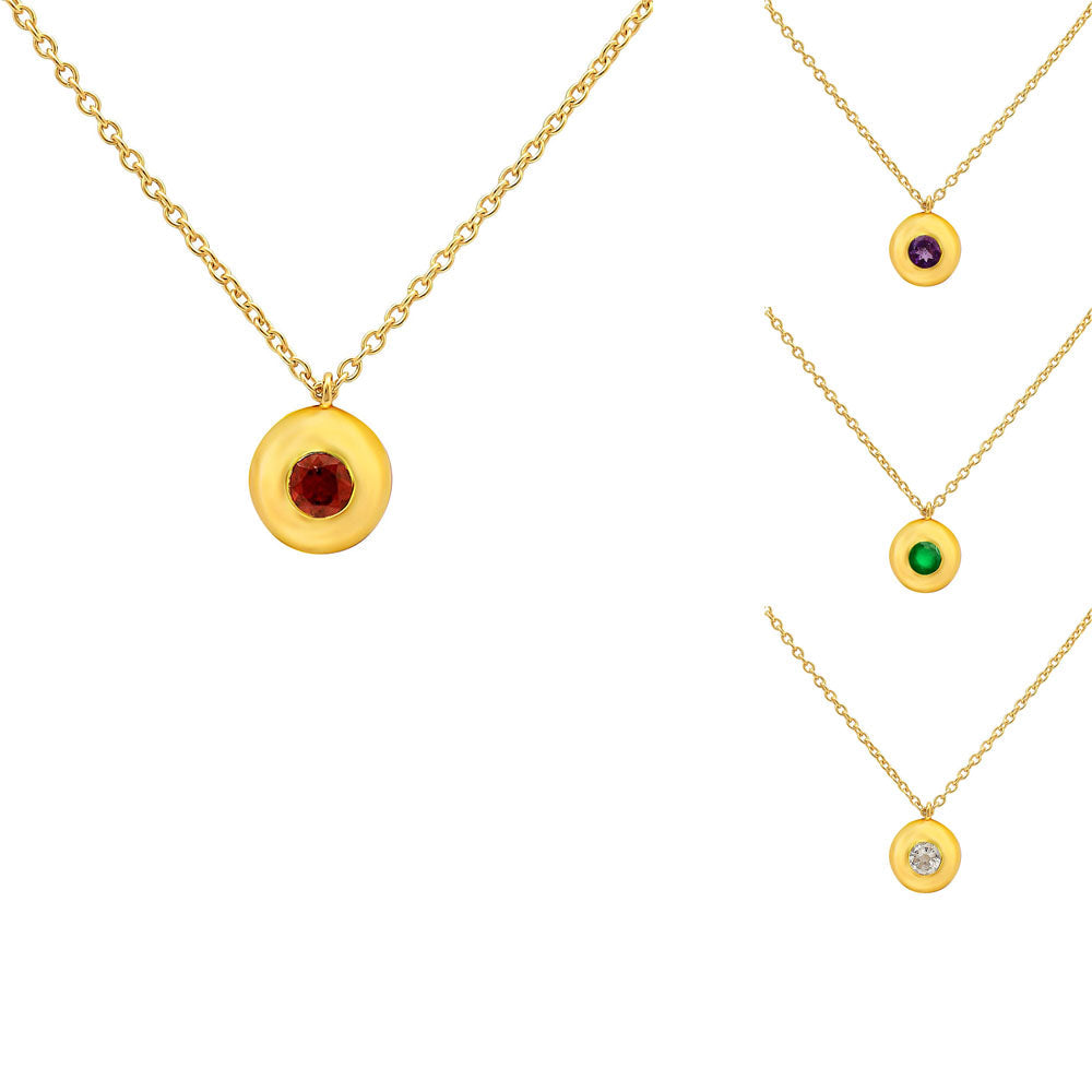 18K Gold Plated Gemstone Charm Necklace Jewelry Minimalist Style