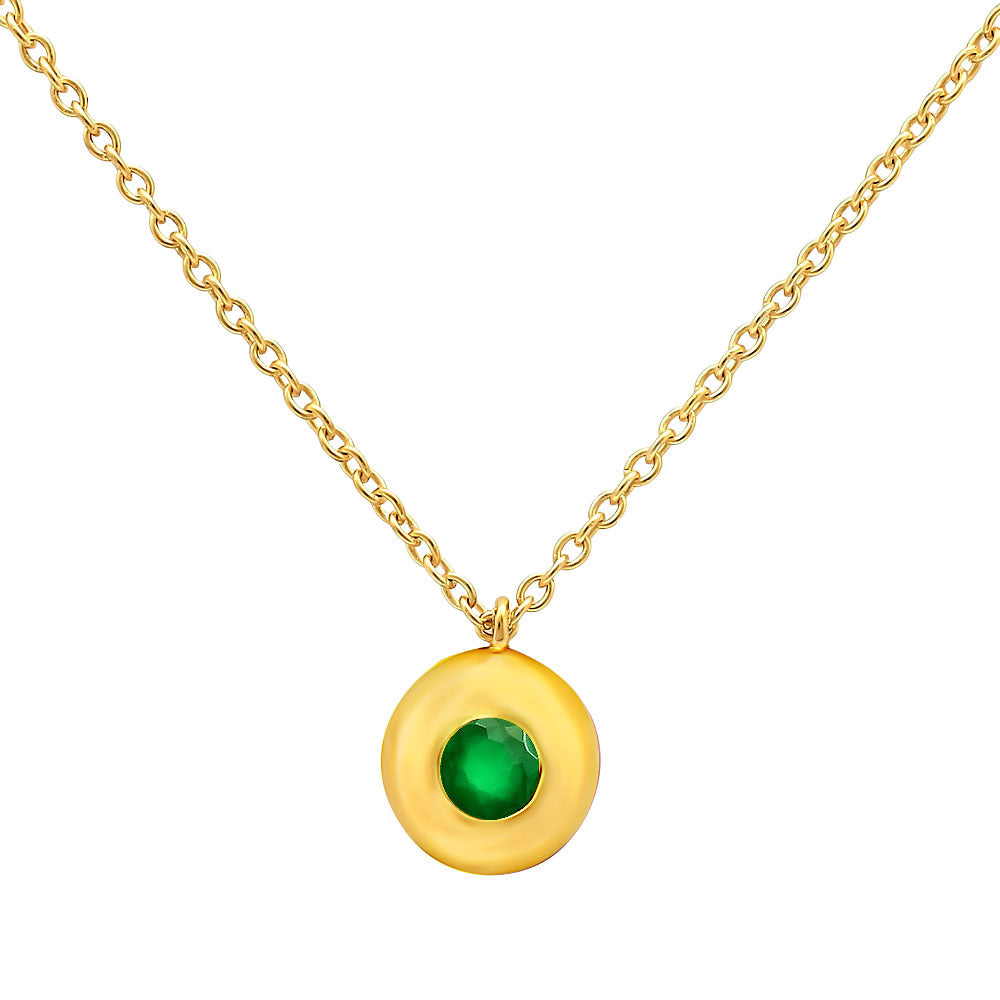 18K Gold Plated Gemstone Charm Necklace Jewelry Minimalist Style