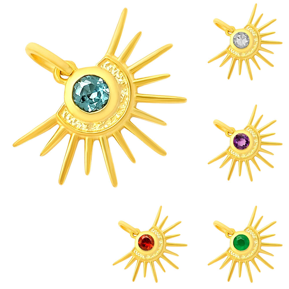 18K Gold Plated Sun Burst Gemstone Pendant Minimalist Jewelry