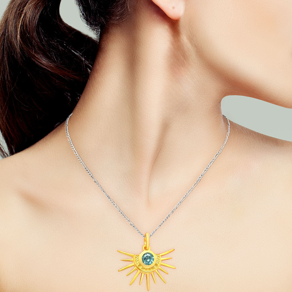 18K Gold Plated Sun Burst Gemstone Pendant Minimalist Jewelry