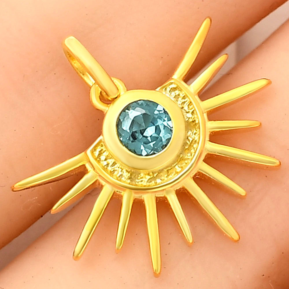 18K Gold Plated Sun Burst Gemstone Pendant Minimalist Jewelry