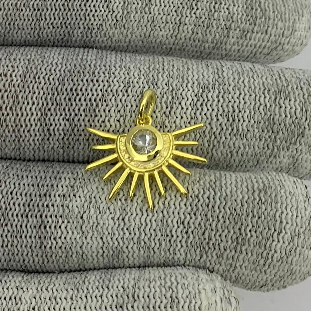 18K Gold Plated Sun Burst Gemstone Pendant Minimalist Jewelry