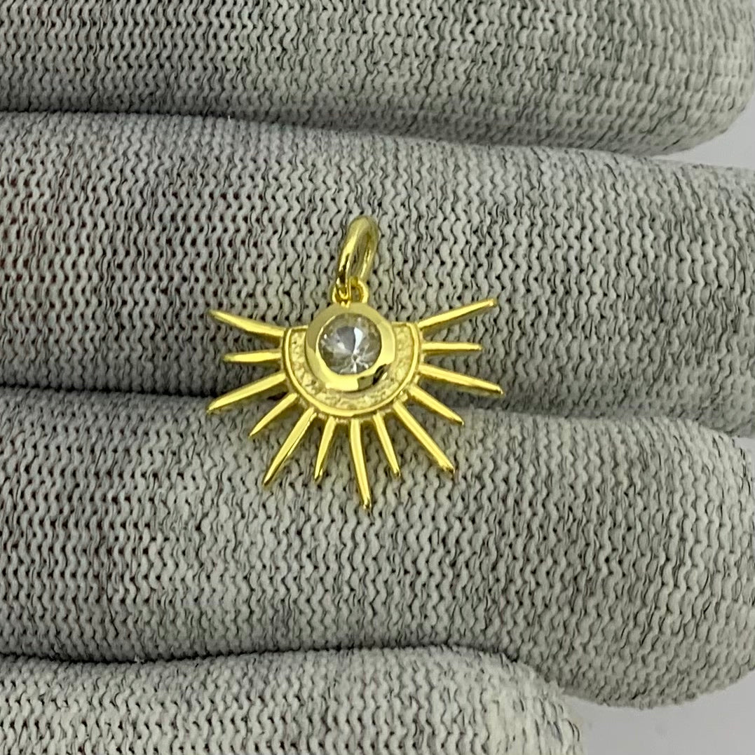 18K Gold Plated Sun Burst Gemstone Pendant Minimalist Jewelry