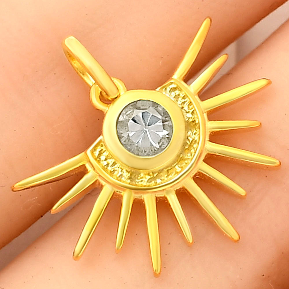 18K Gold Plated Sun Burst Gemstone Pendant Minimalist Jewelry