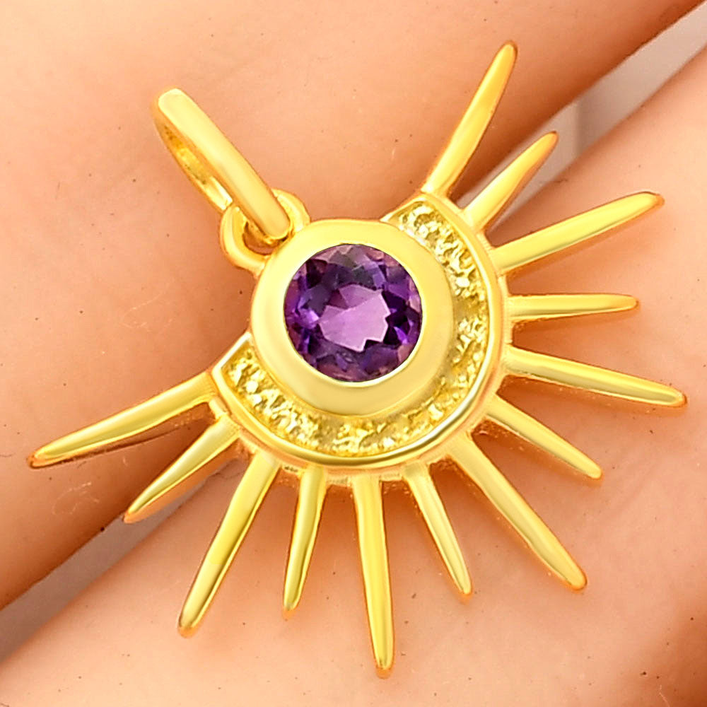 18K Gold Plated Sun Burst Gemstone Pendant Minimalist Jewelry