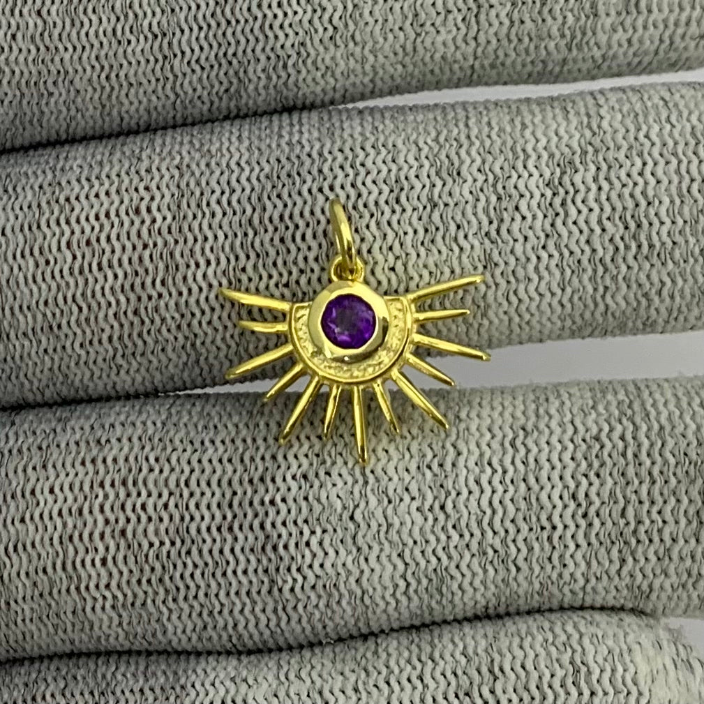 18K Gold Plated Sun Burst Gemstone Pendant Minimalist Jewelry