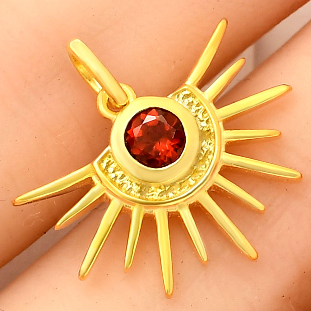 18K Gold Plated Sun Burst Gemstone Pendant Minimalist Jewelry