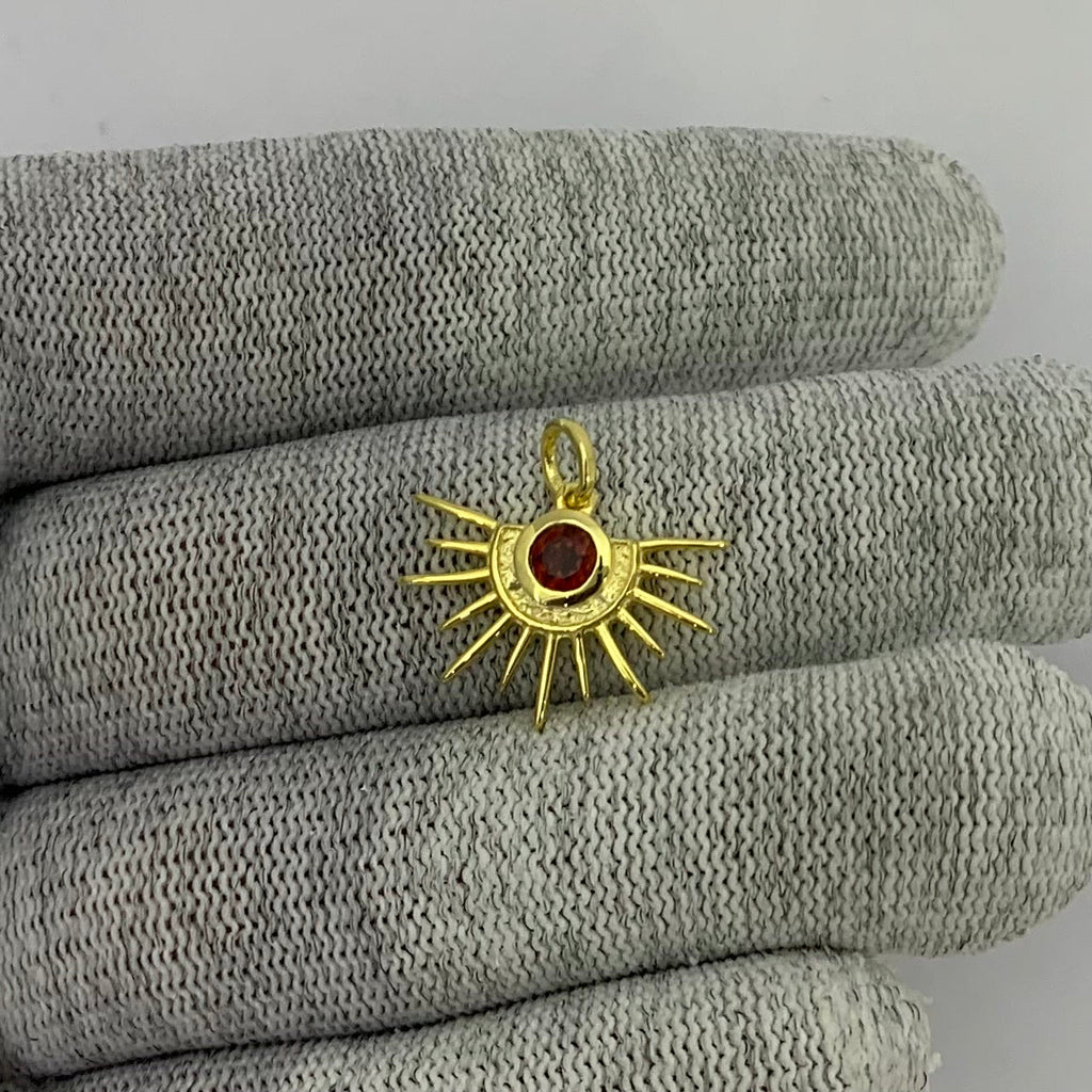 18K Gold Plated Sun Burst Gemstone Pendant Minimalist Jewelry