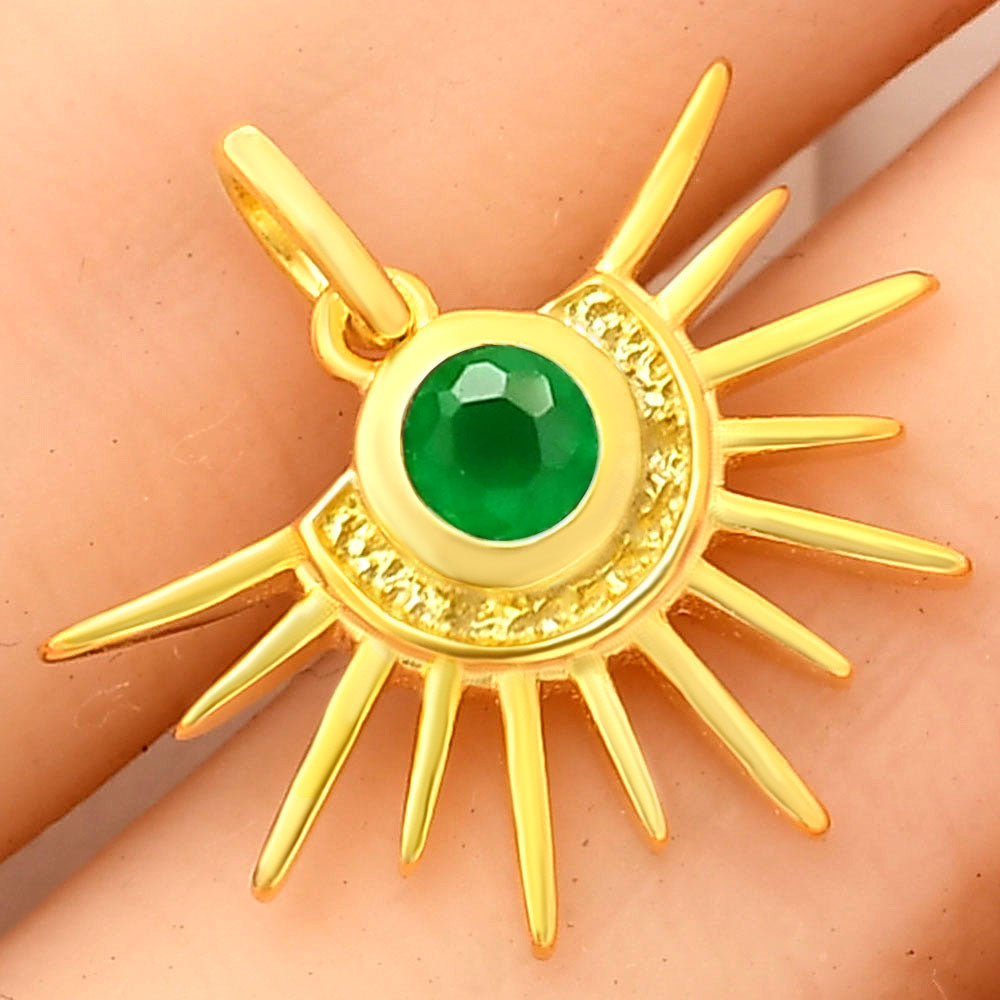 18K Gold Plated Sun Burst Gemstone Pendant Minimalist Jewelry