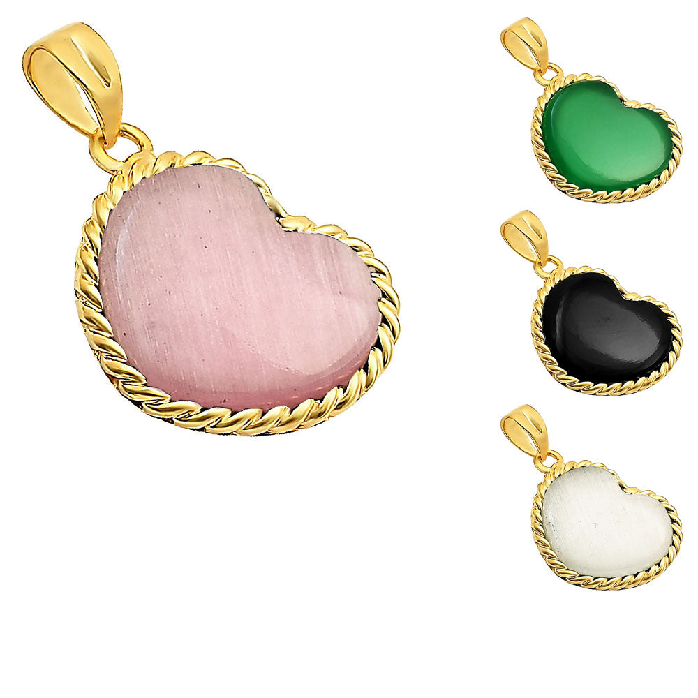 18K Gold Plated Heart Shaped Gemstone Pendant Jewelry