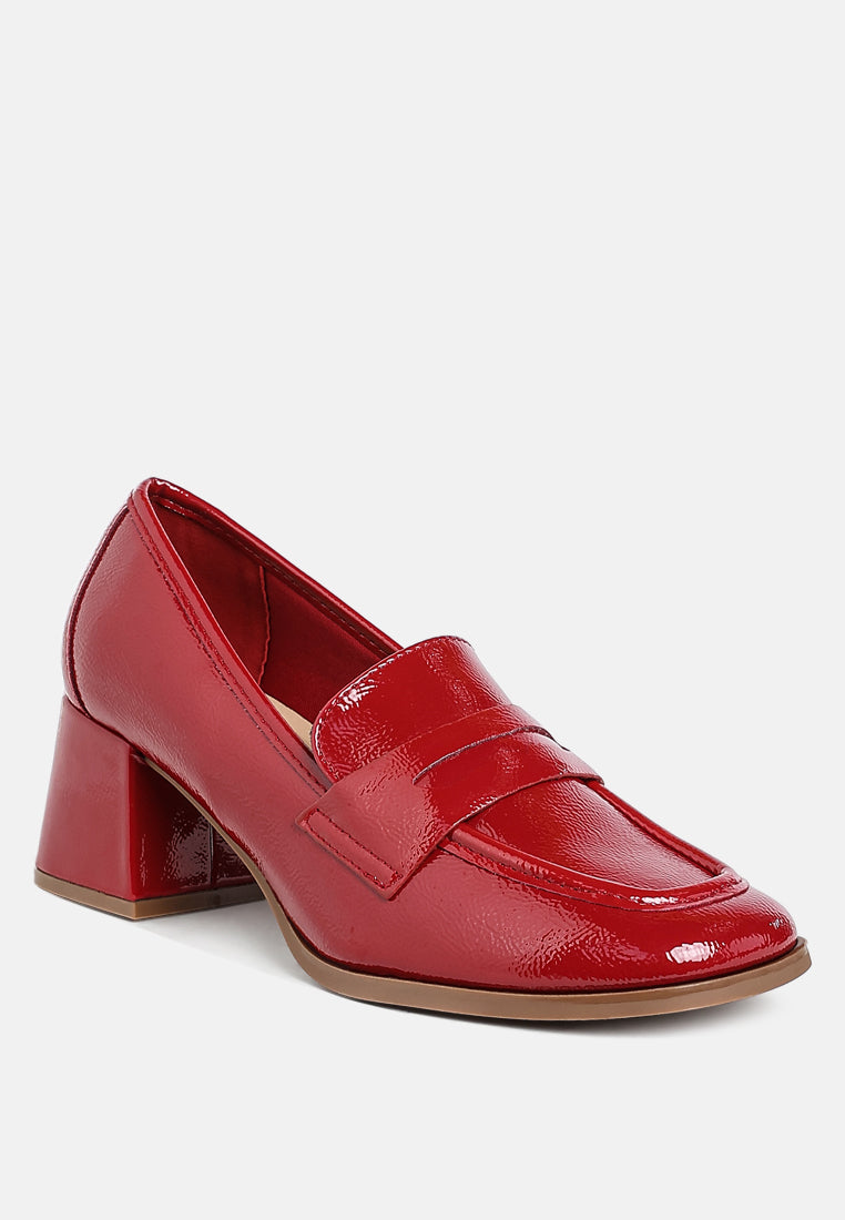 Penny Strap Patent Block Heel Loafers
