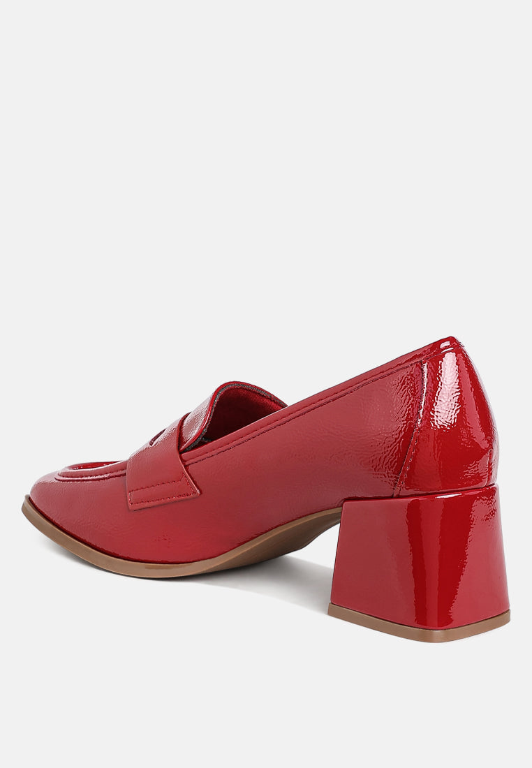 Penny Strap Patent Block Heel Loafers