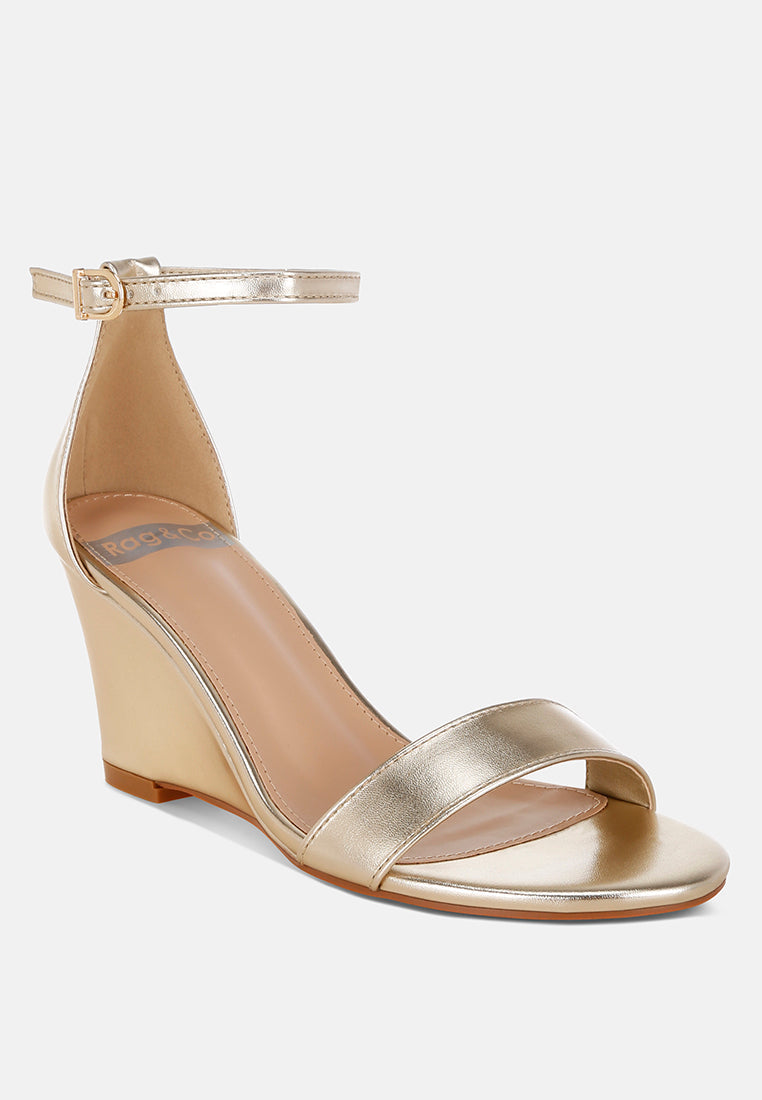 Buckled Metallic Wedge Heel Sandals