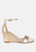 Buckled Metallic Wedge Heel Sandals