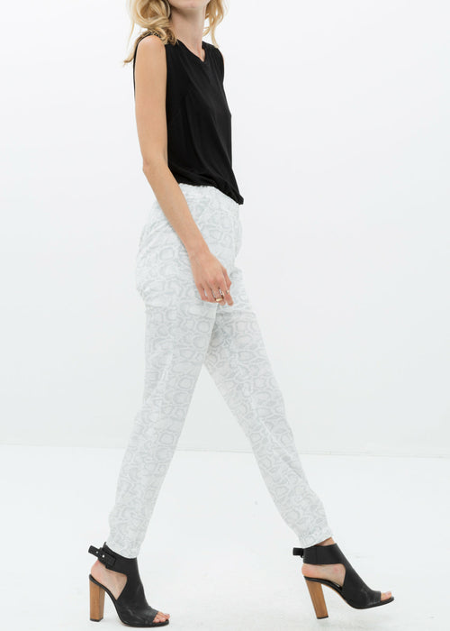 High Waist Printed Pants In Ivory Silver