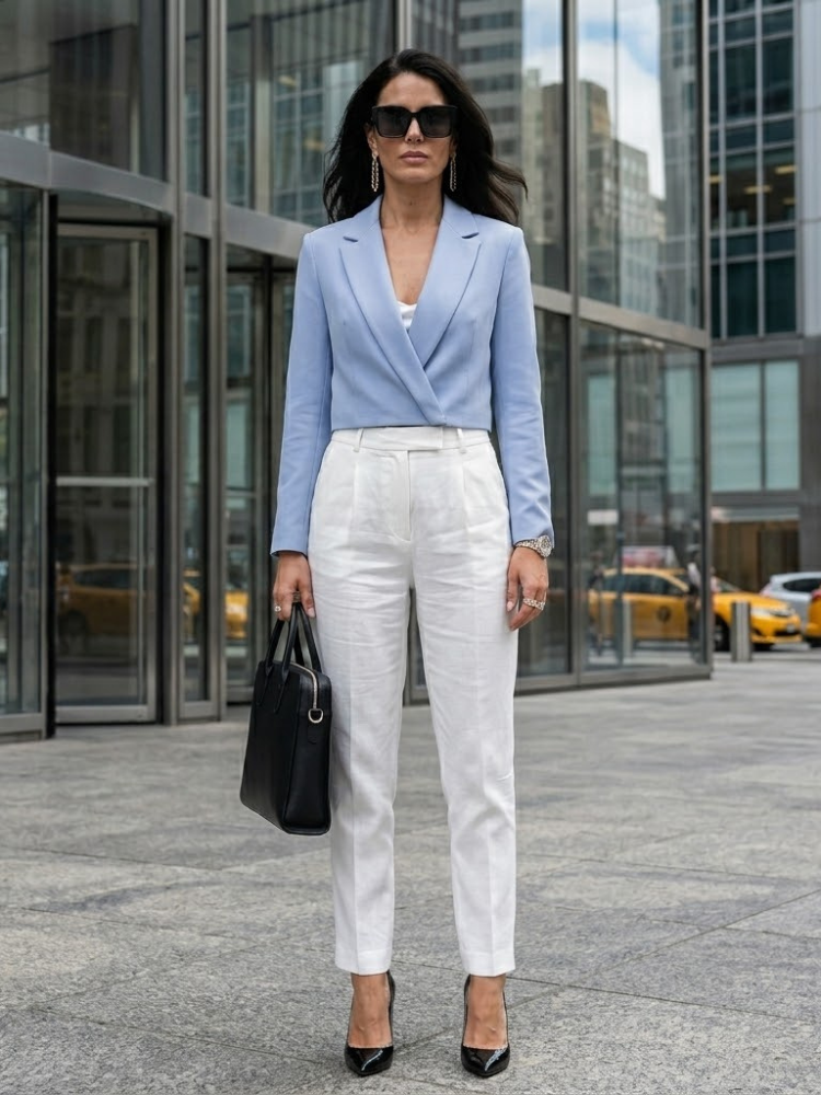 Cropped Wrap Style New York Tailored Satin Blazer