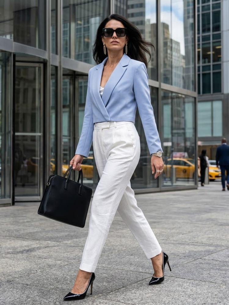 Cropped Wrap Style New York Tailored Satin Blazer