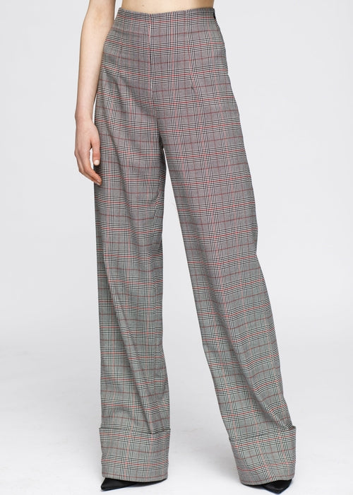 Multi Glen Plaid High Waist Wide Leg Pants In Grey Plaid