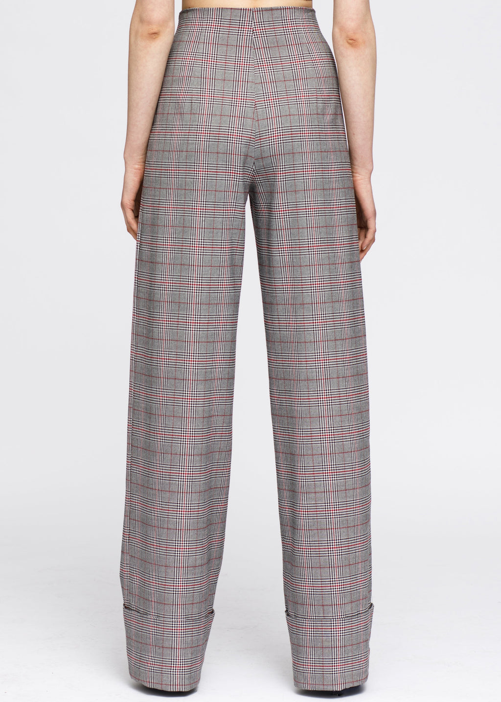 Multi Glen Plaid High Waist Wide Leg Pants In Grey Plaid
