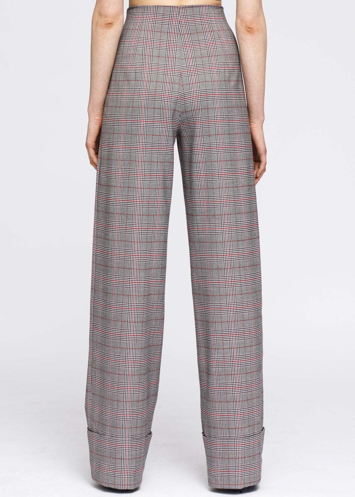 Multi Glen Plaid High Waist Wide Leg Pants In Grey Plaid