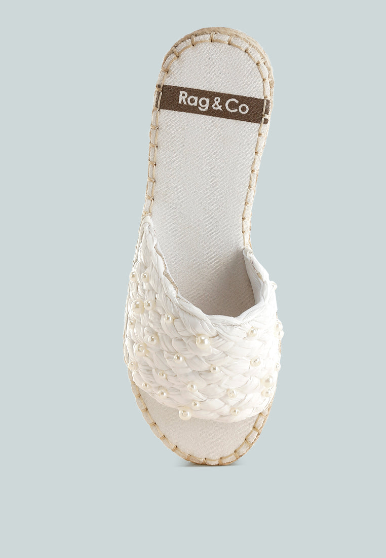 Wooden Pearl Embellished Espadrilles Flats