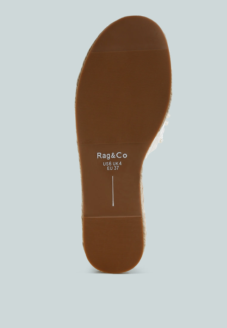 Wooden Pearl Embellished Espadrilles Flats