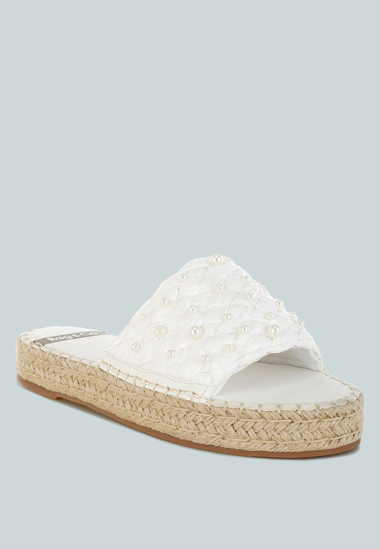 Wooden Pearl Embellished Espadrilles Flats