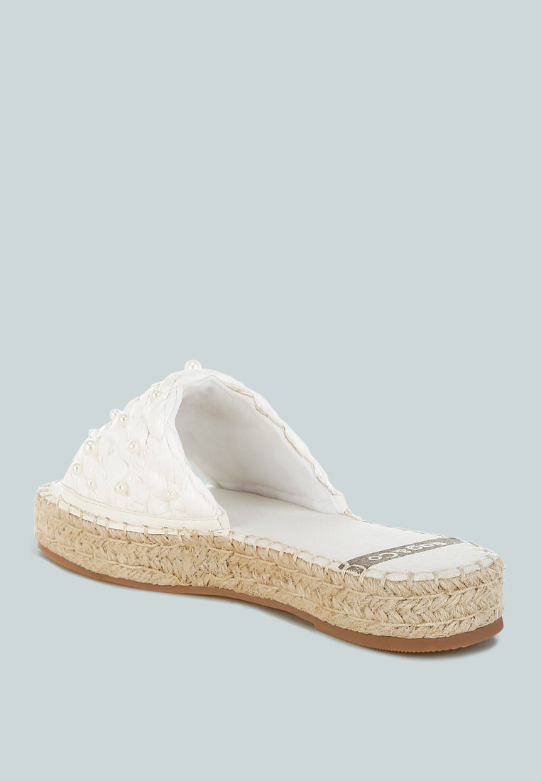 Wooden Pearl Embellished Espadrilles Flats